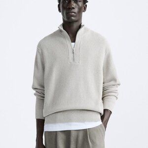 NWT Zara Textured Quarter-Zip Sweater - Pearl/Beige